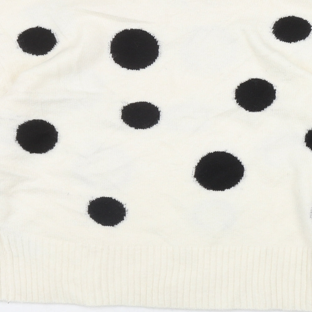 Marks and Spencer Womens Ivory Mock Neck Polka Dot Acrylic Pullover Jumper Size M