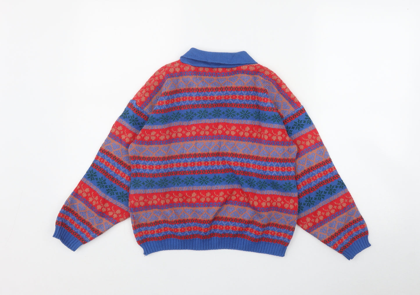 Highlander Womens Red Collared Fair Isle Cotton Pullover Jumper Size XS