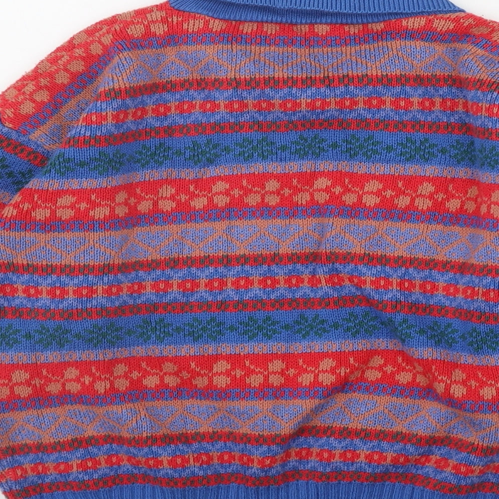 Highlander Womens Red Collared Fair Isle Cotton Pullover Jumper Size XS