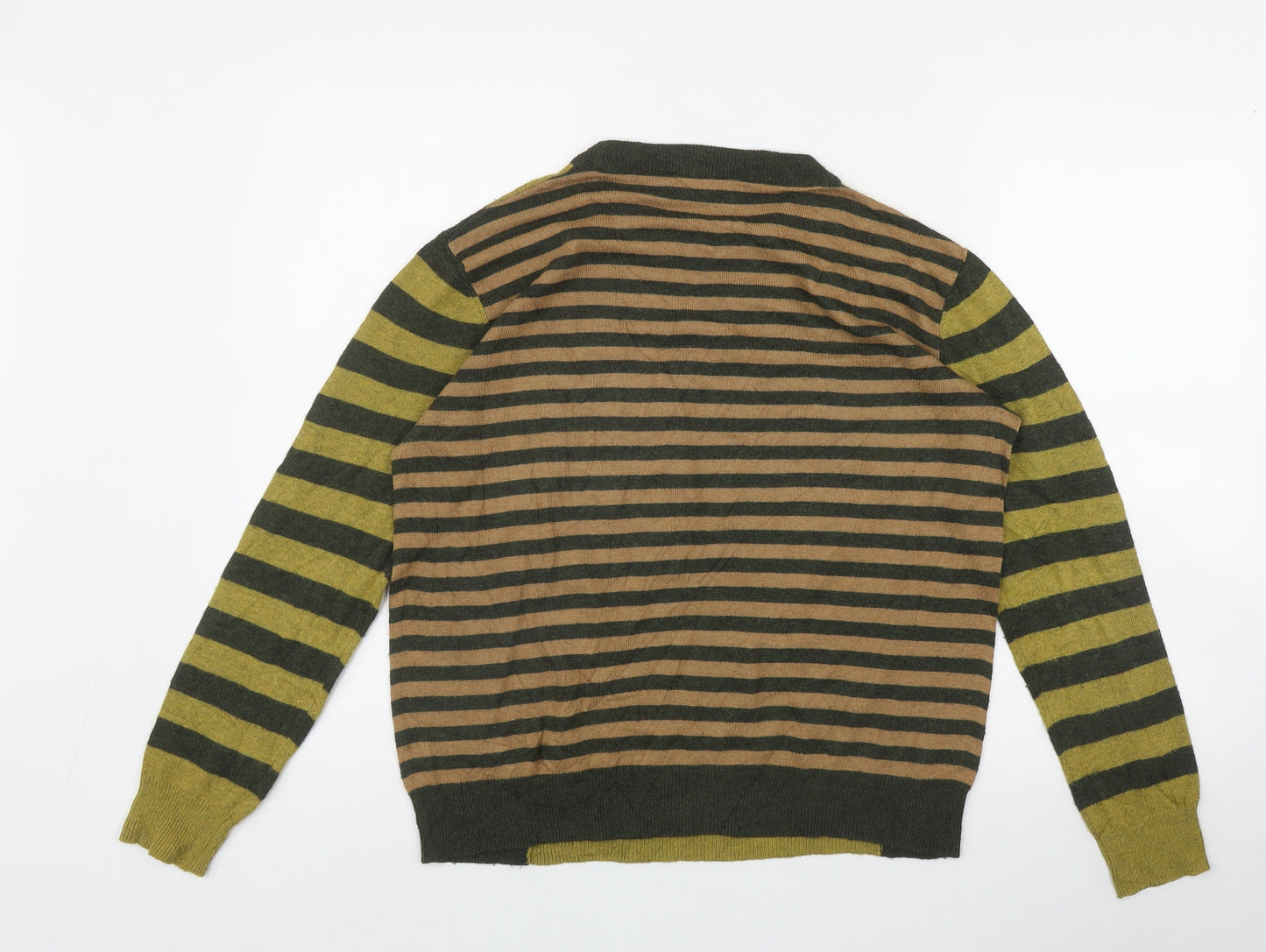 NEXT Womens Green Round Neck Striped Polyester Pullover Jumper Size 10