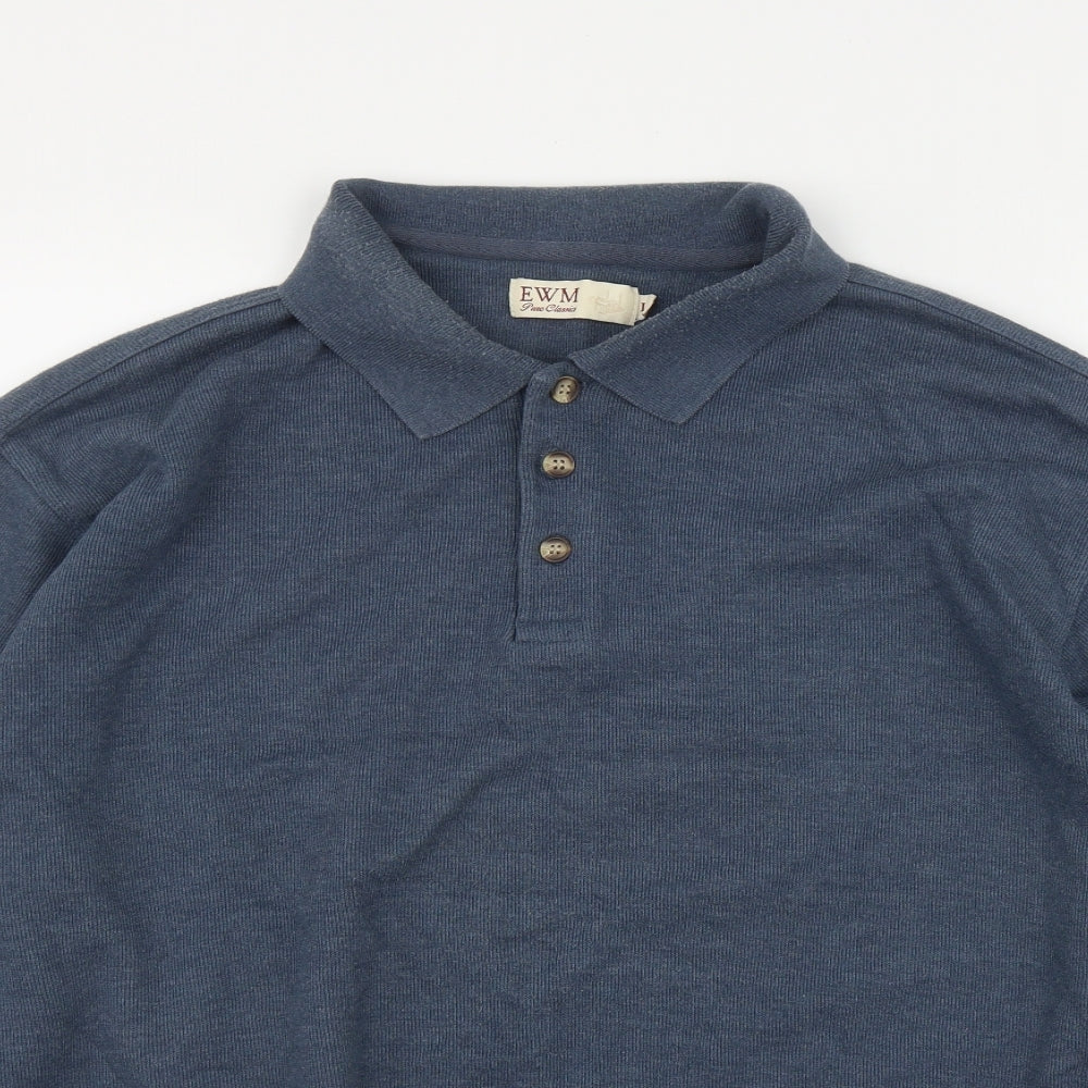 Edinburgh Woolen Mill  Mens Blue Collared  Cotton Pullover Jumper Size L