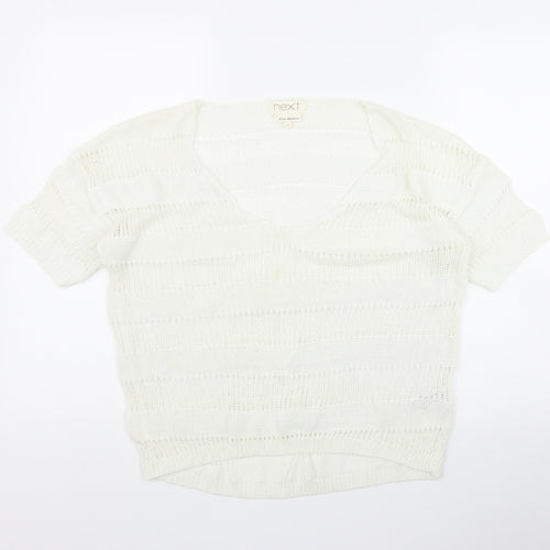 NEXT Womens White V-Neck  Acrylic Pullover Jumper Size 14