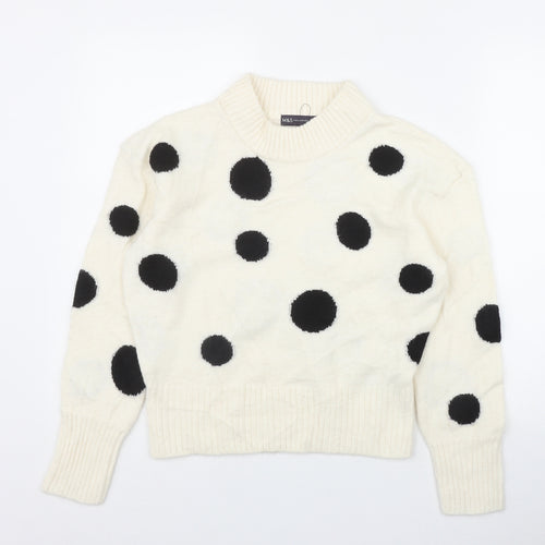 Marks and Spencer Womens Ivory Mock Neck Polka Dot Acrylic Pullover Jumper Size S