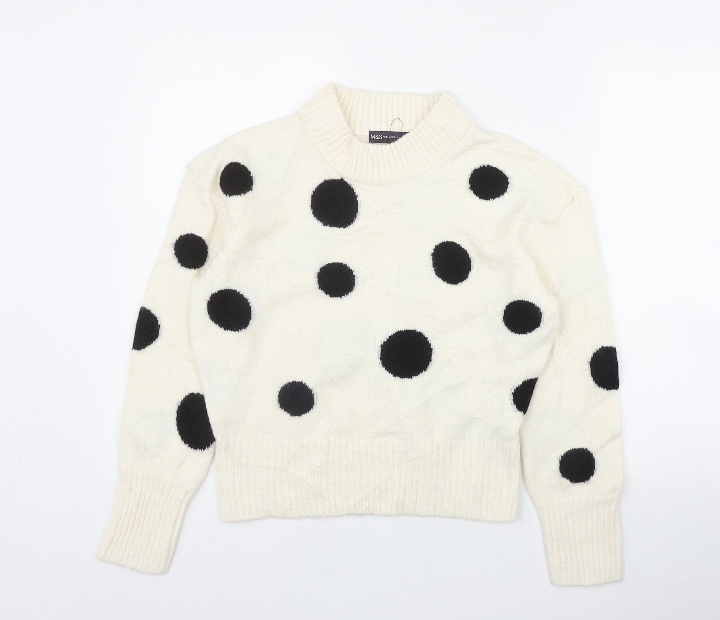 Marks and Spencer Womens Ivory Mock Neck Polka Dot Acrylic Pullover Jumper Size S