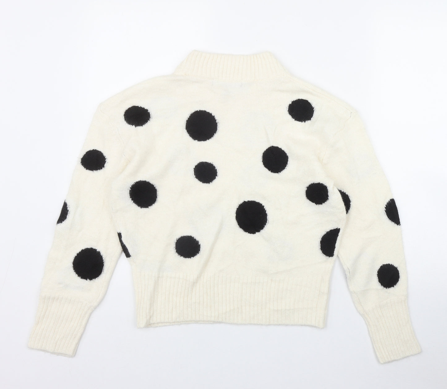 Marks and Spencer Womens Ivory Mock Neck Polka Dot Acrylic Pullover Jumper Size S