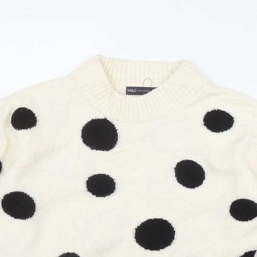 Marks and Spencer Womens Ivory Mock Neck Polka Dot Acrylic Pullover Jumper Size S