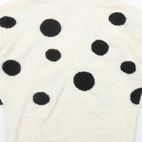 Marks and Spencer Womens Ivory Mock Neck Polka Dot Acrylic Pullover Jumper Size S