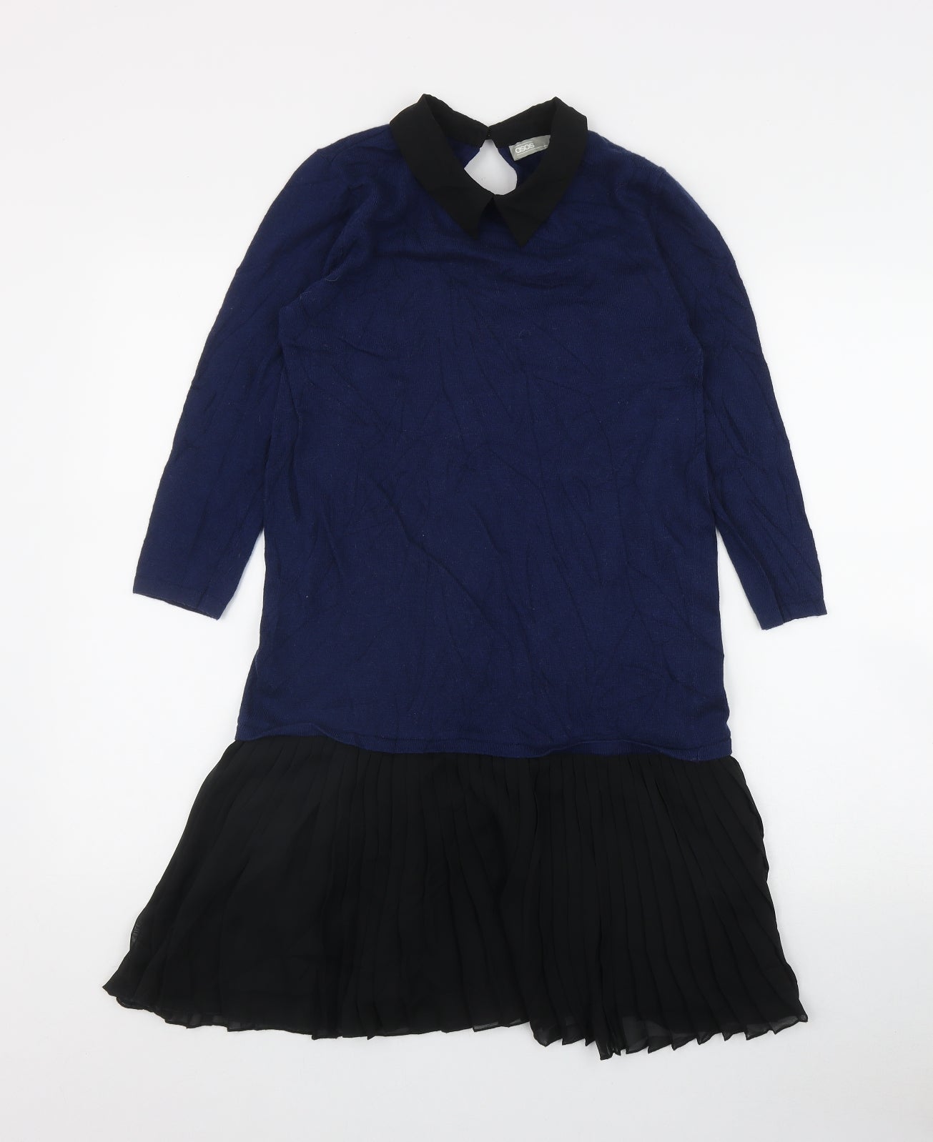 ASOS Womens Blue  Cotton Jumper Dress  Size 6  Collared Button