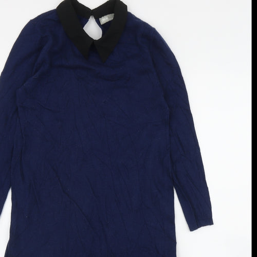 ASOS Womens Blue  Cotton Jumper Dress  Size 6  Collared Button