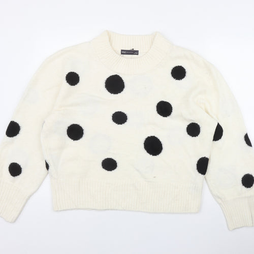 Marks and Spencer Womens Ivory Mock Neck Polka Dot Acrylic Pullover Jumper Size L