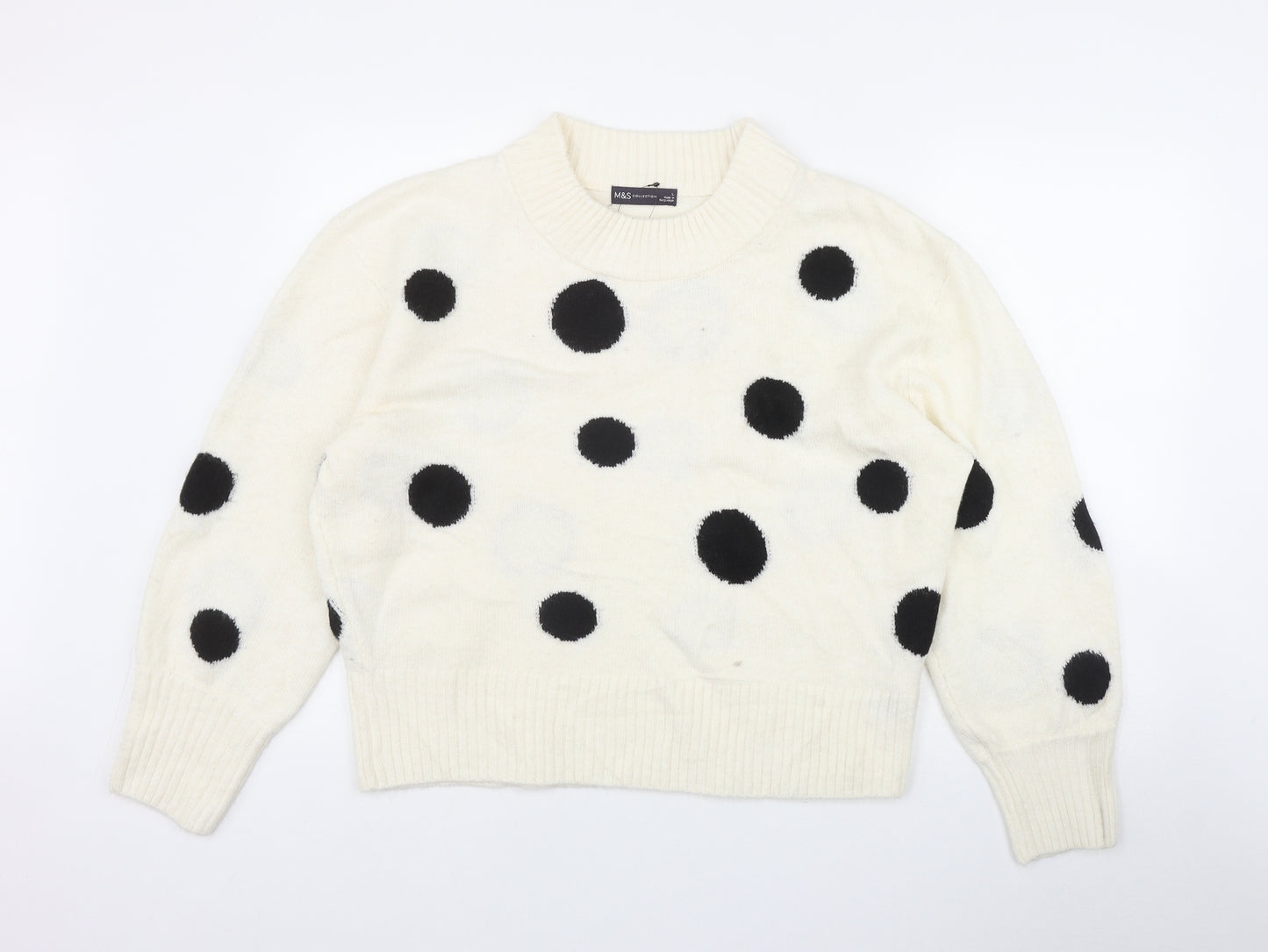 Marks and Spencer Womens Ivory Mock Neck Polka Dot Acrylic Pullover Jumper Size L