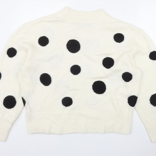 Marks and Spencer Womens Ivory Mock Neck Polka Dot Acrylic Pullover Jumper Size L