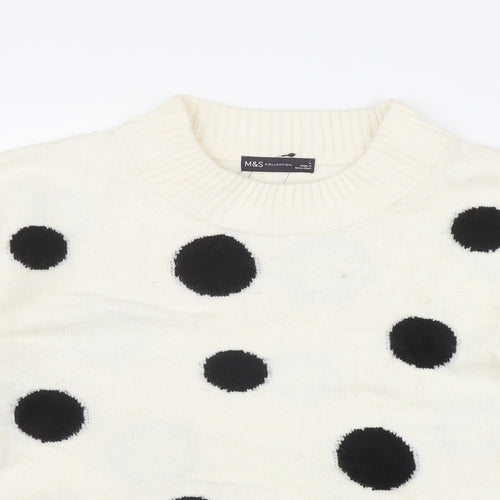 Marks and Spencer Womens Ivory Mock Neck Polka Dot Acrylic Pullover Jumper Size L