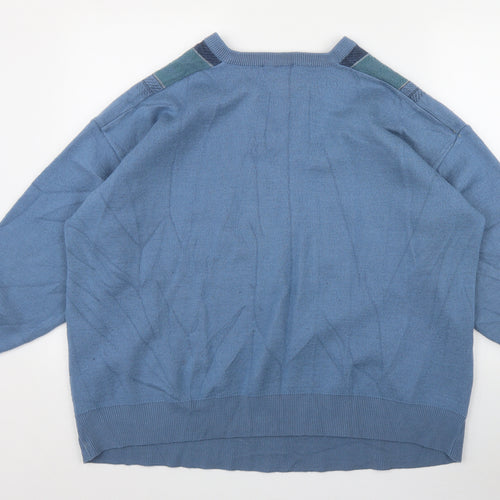 Gabicci Mens Blue V-Neck Striped Wool Pullover Jumper Size 4XL