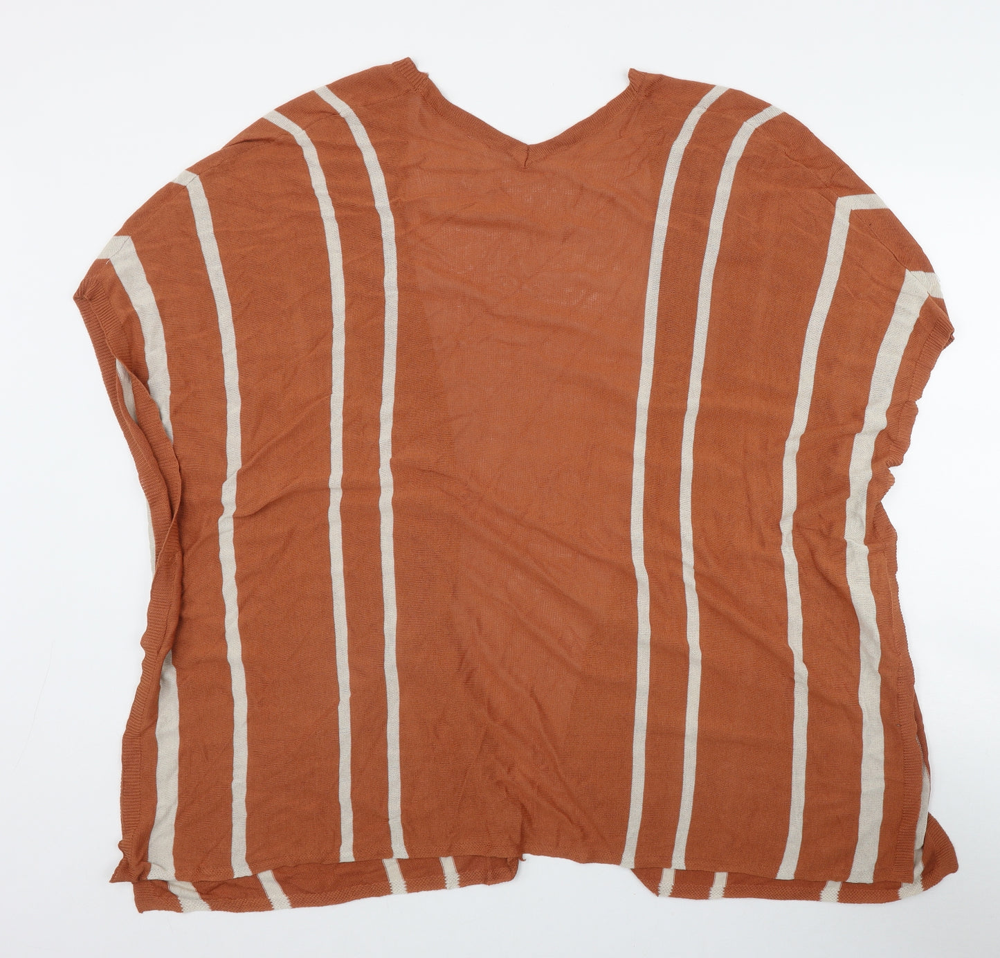 Anko Womens Orange V-Neck Striped Viscose Cardigan Jumper Size S