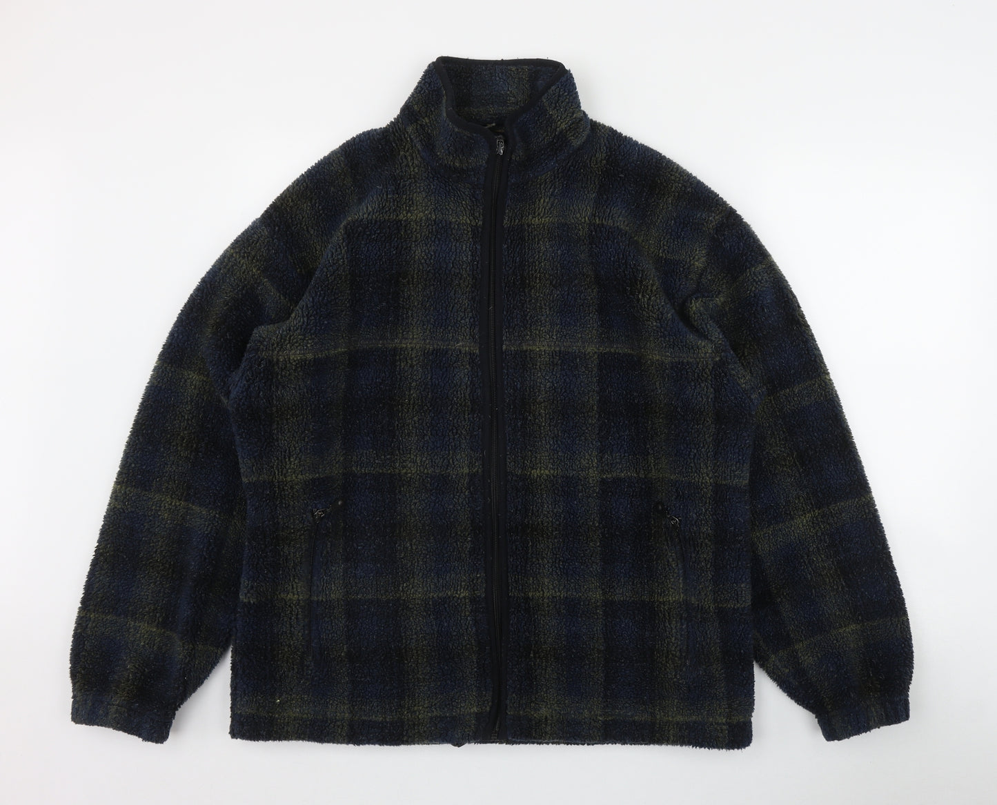 Marks and Spencer Womens Blue Plaid Polyester Full Zip Sweatshirt Size M  Zip