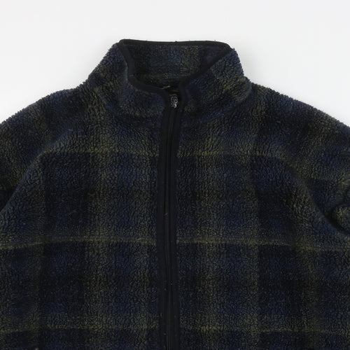 Marks and Spencer Womens Blue Plaid Polyester Full Zip Sweatshirt Size M  Zip