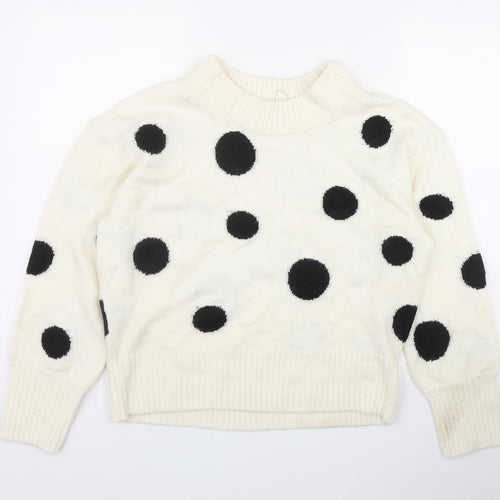 Marks and Spencer Womens Ivory Mock Neck Polka Dot Acrylic Pullover Jumper Size M