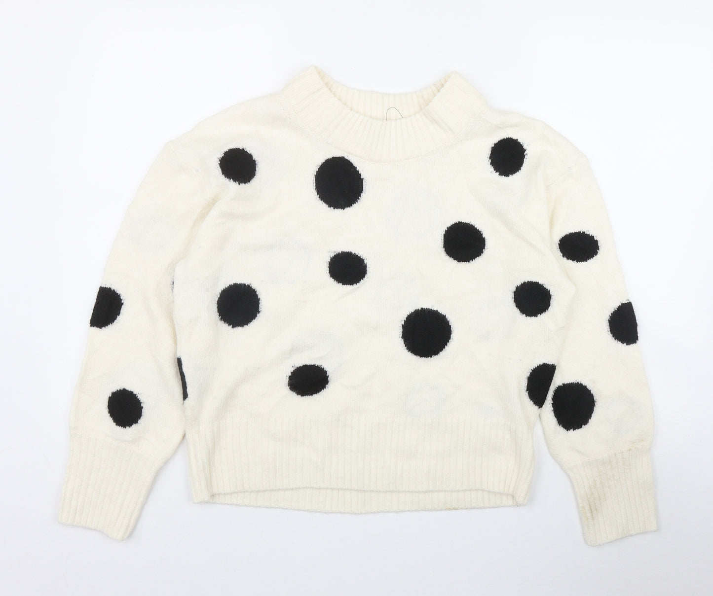 Marks and Spencer Womens Ivory Mock Neck Polka Dot Acrylic Pullover Jumper Size M