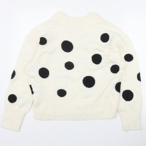 Marks and Spencer Womens Ivory Mock Neck Polka Dot Acrylic Pullover Jumper Size M