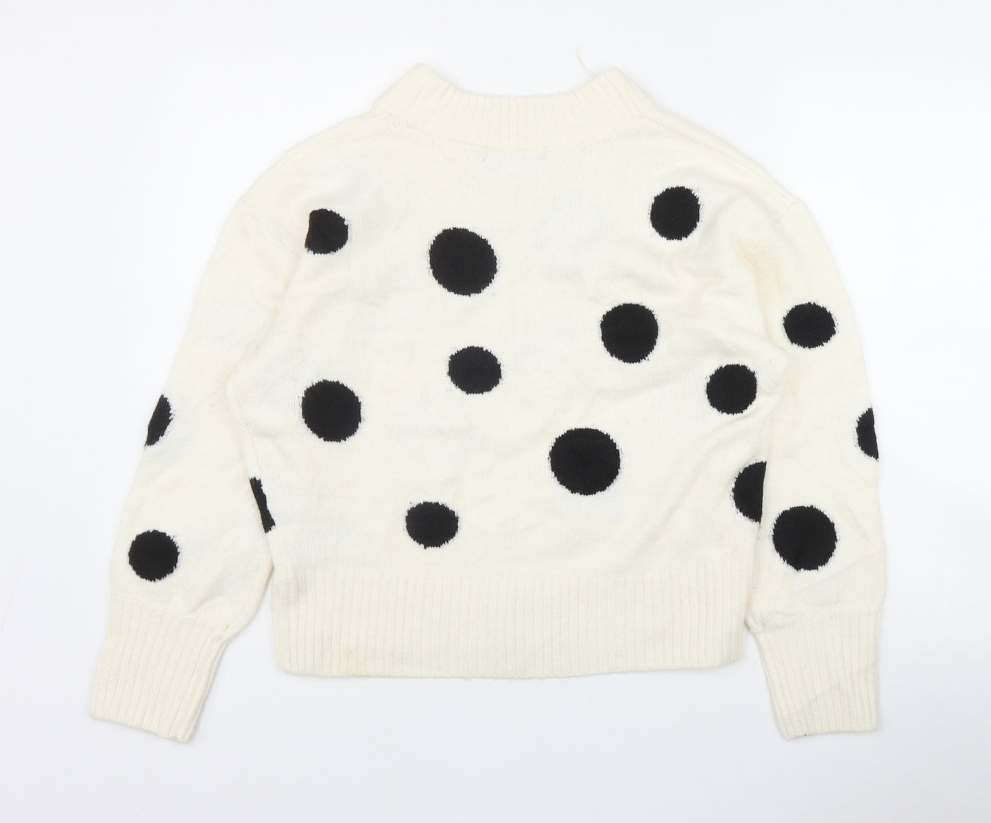 Marks and Spencer Womens Ivory Mock Neck Polka Dot Acrylic Pullover Jumper Size M