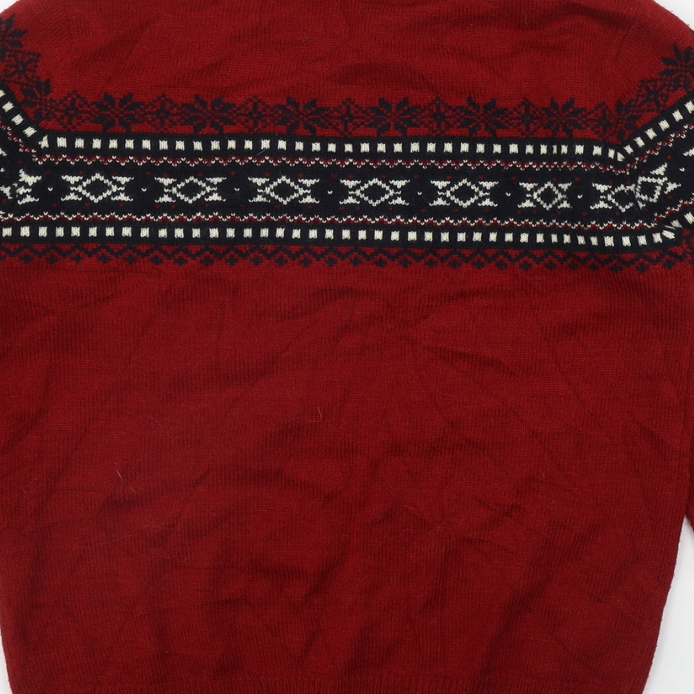 TU Mens Red Round Neck Fair Isle Acrylic Pullover Jumper Size S
