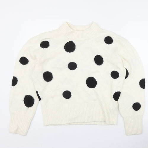 Marks and Spencer Womens Ivory Mock Neck Polka Dot Acrylic Pullover Jumper Size M