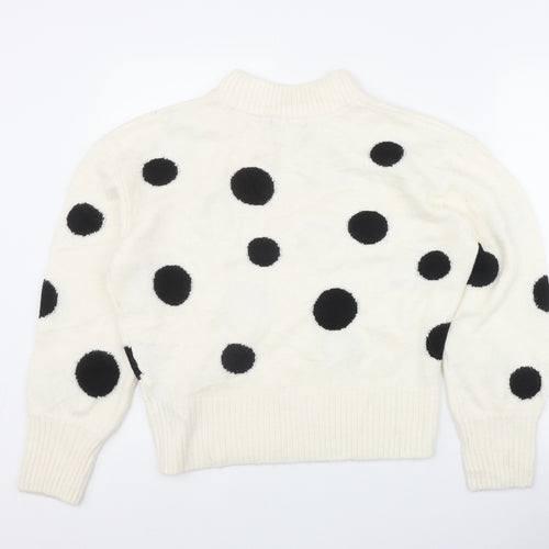 Marks and Spencer Womens Ivory Mock Neck Polka Dot Acrylic Pullover Jumper Size M