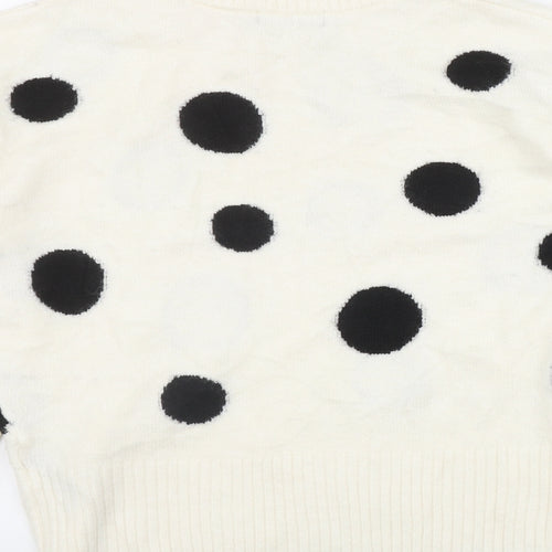 Marks and Spencer Womens Ivory Mock Neck Polka Dot Acrylic Pullover Jumper Size M