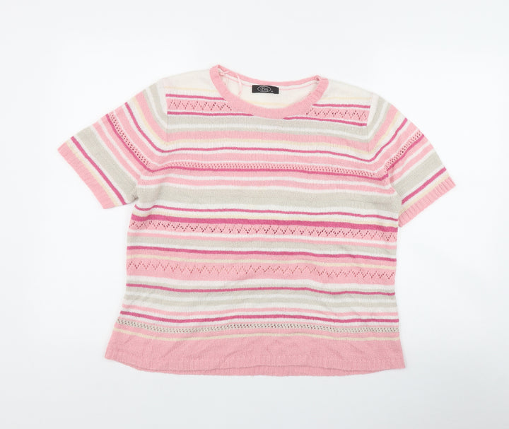 BM Womens Pink Round Neck Striped Acrylic Pullover Jumper Size M