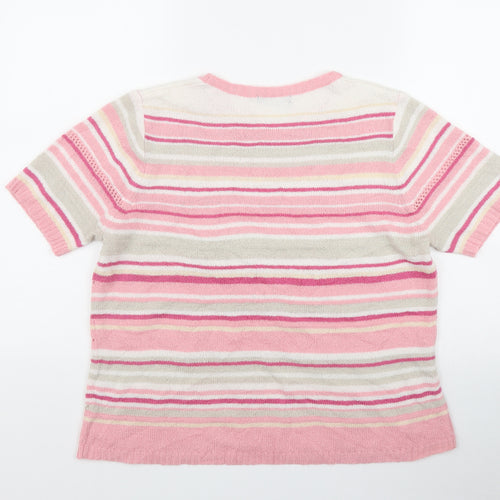 BM Womens Pink Round Neck Striped Acrylic Pullover Jumper Size M