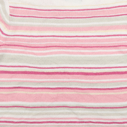 BM Womens Pink Round Neck Striped Acrylic Pullover Jumper Size M