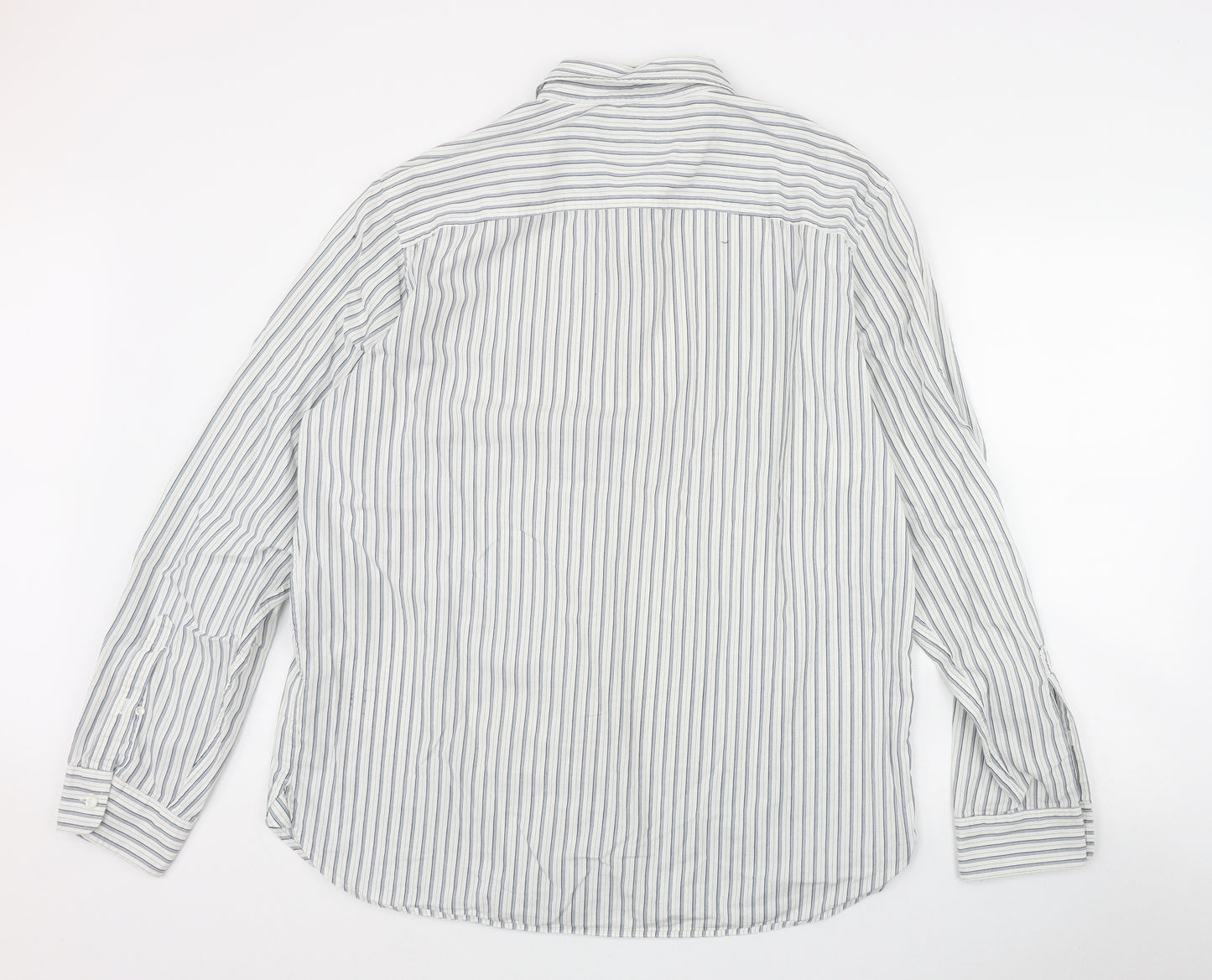 Timberland Mens White Striped Cotton  Button-Up Size XL Collared Button