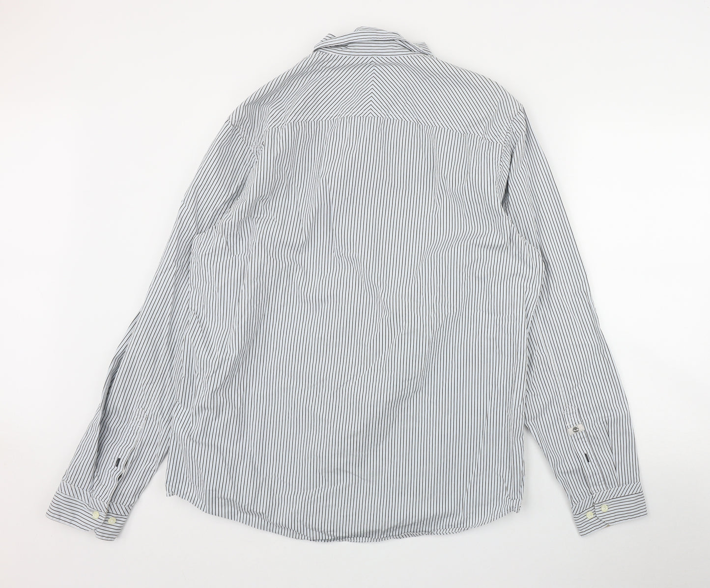 Timberland Mens White Striped Cotton  Button-Up Size XL Collared Button