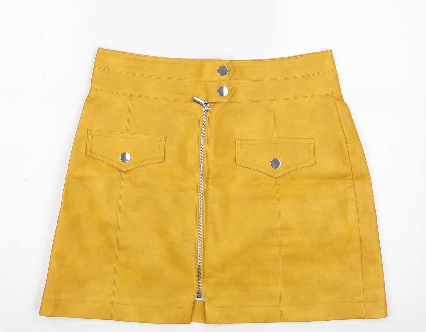 Topshop Womens Yellow  Polyester A-Line Skirt Size 12   Zip