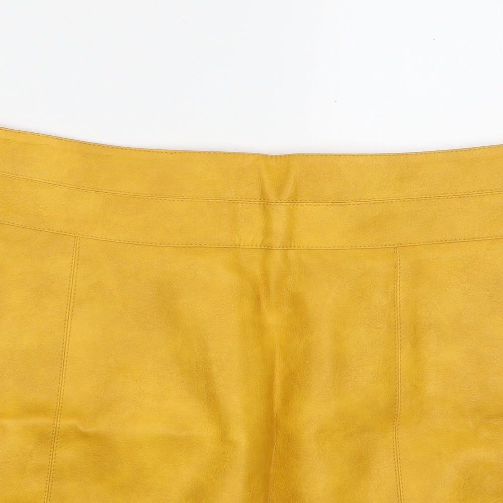 Topshop Womens Yellow  Polyester A-Line Skirt Size 12   Zip