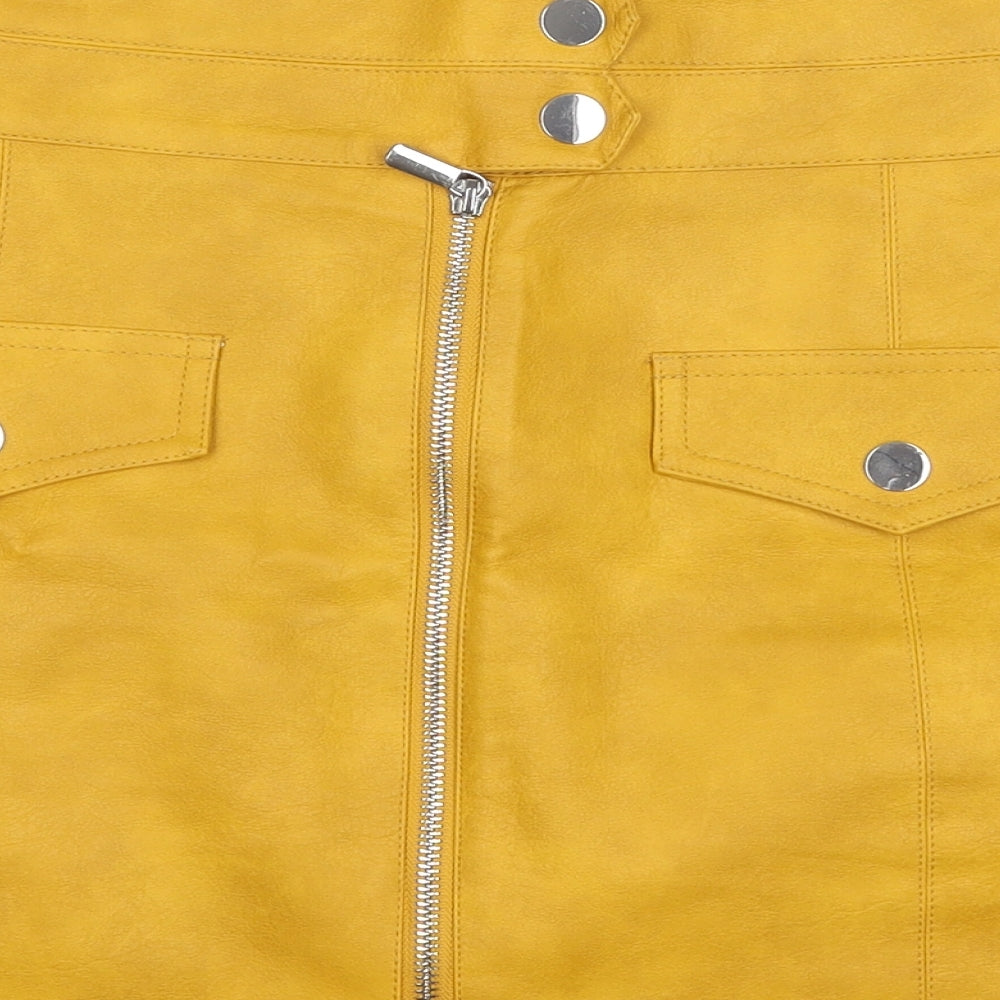 Topshop Womens Yellow  Polyester A-Line Skirt Size 12   Zip