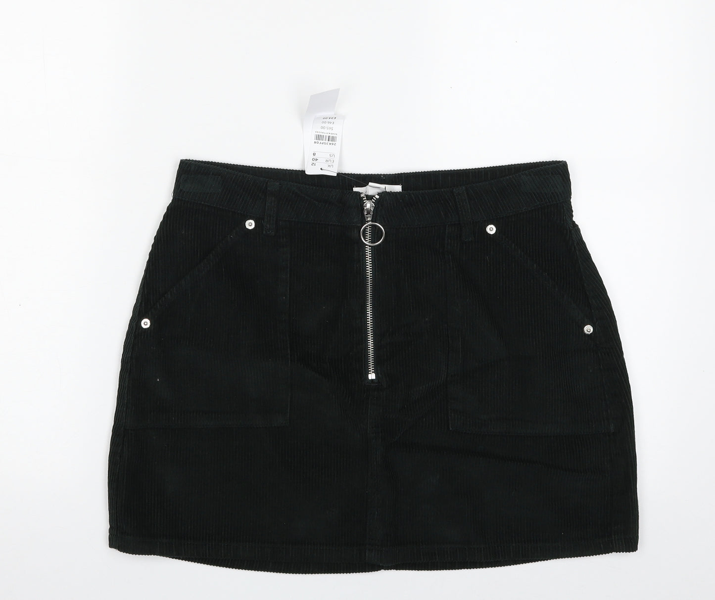 Topshop Womens Green  Cotton A-Line Skirt Size 12   Zip