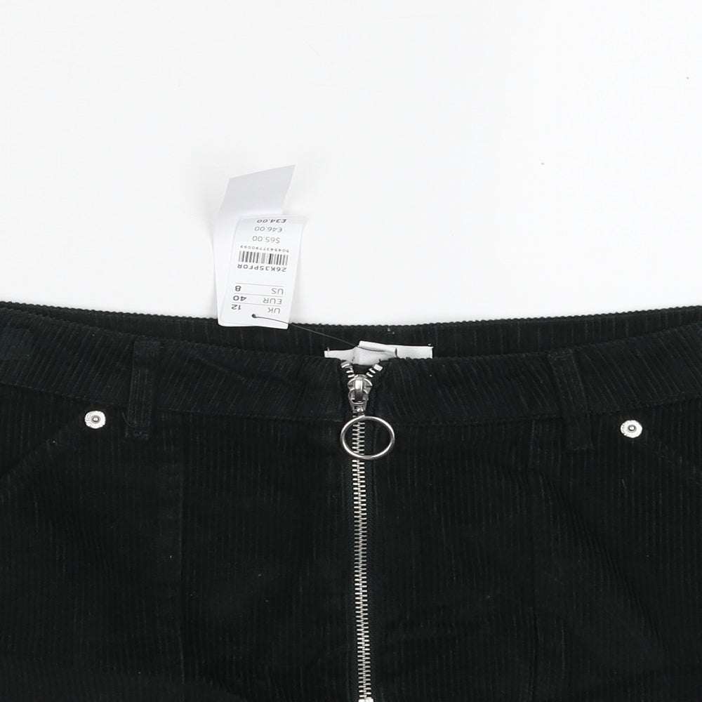 Topshop Womens Green  Cotton A-Line Skirt Size 12   Zip
