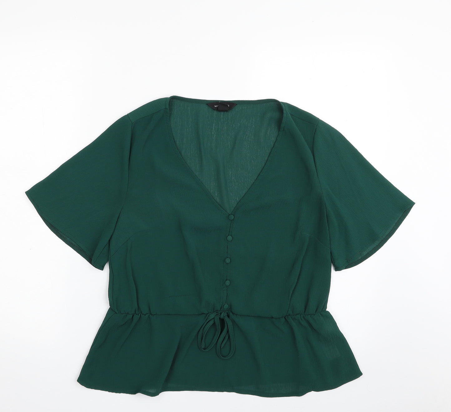 New Look Womens Green  Polyester Basic Blouse Size 10 V-Neck - Tie