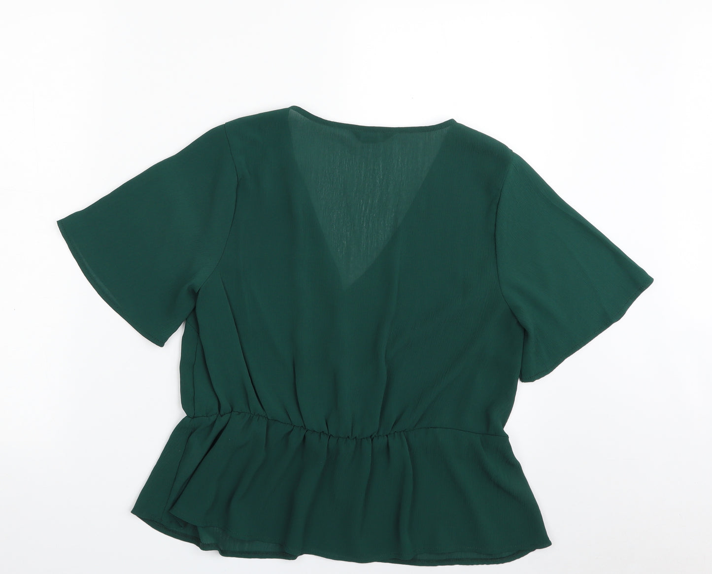 New Look Womens Green  Polyester Basic Blouse Size 10 V-Neck - Tie