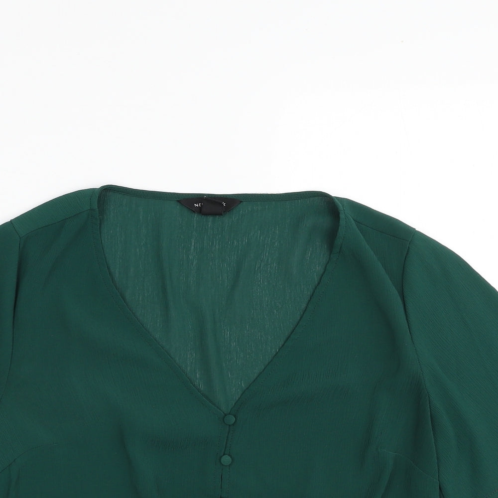 New Look Womens Green  Polyester Basic Blouse Size 10 V-Neck - Tie