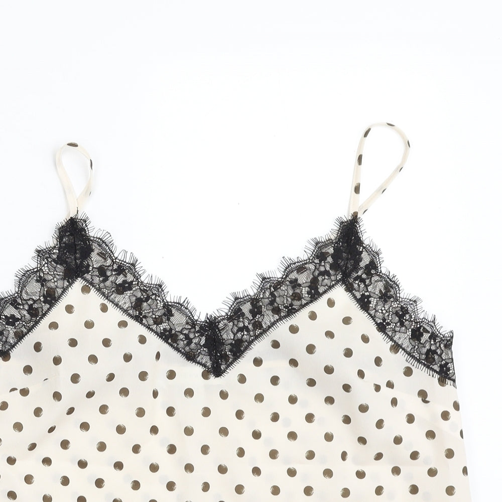 Topshop Womens Ivory Polka Dot Polyester Camisole Blouse Size 12 V-Neck