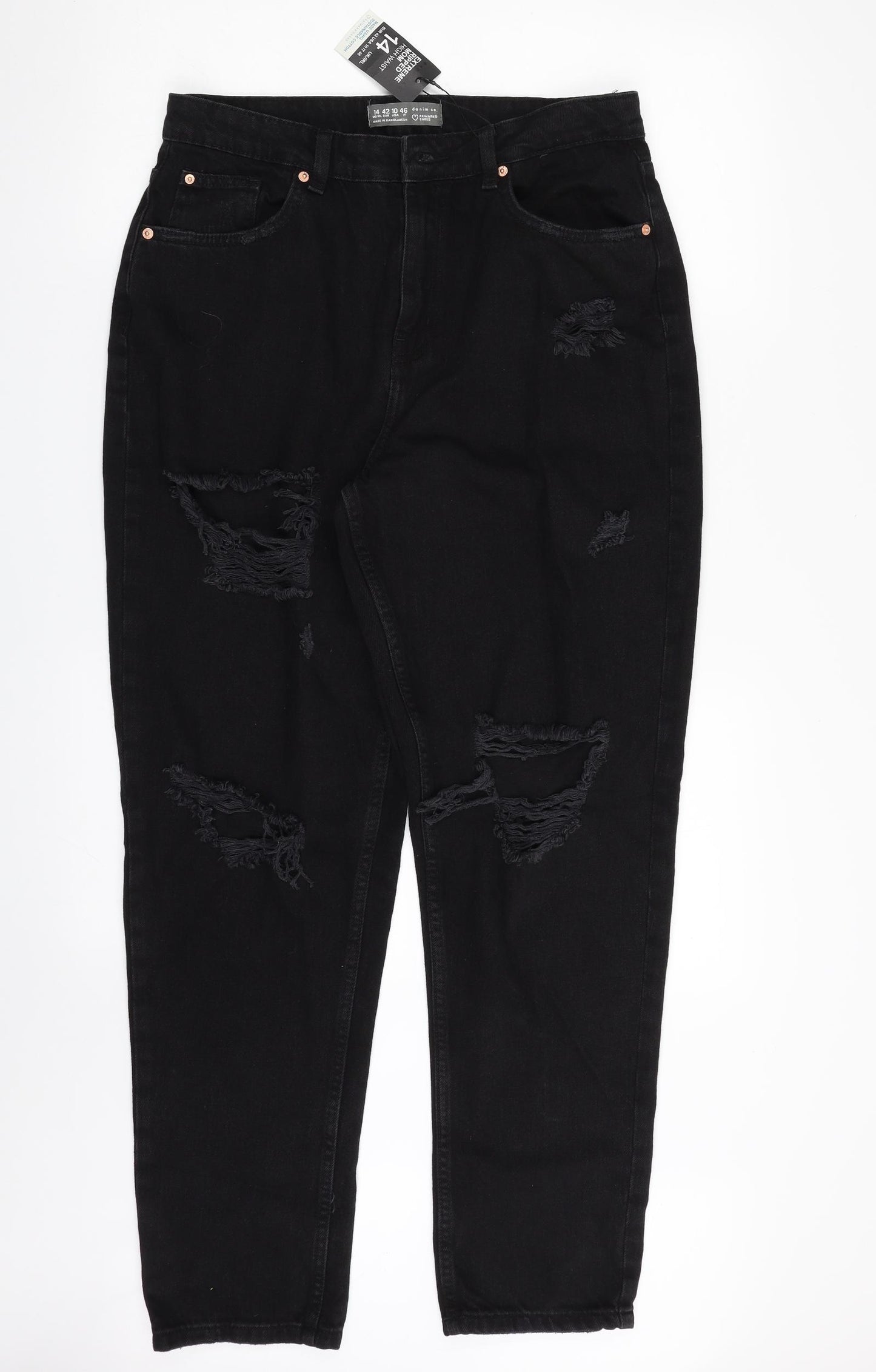 Denim & Co. Womens Black  Cotton Mom Jeans Size 14 L29 in Regular Zip