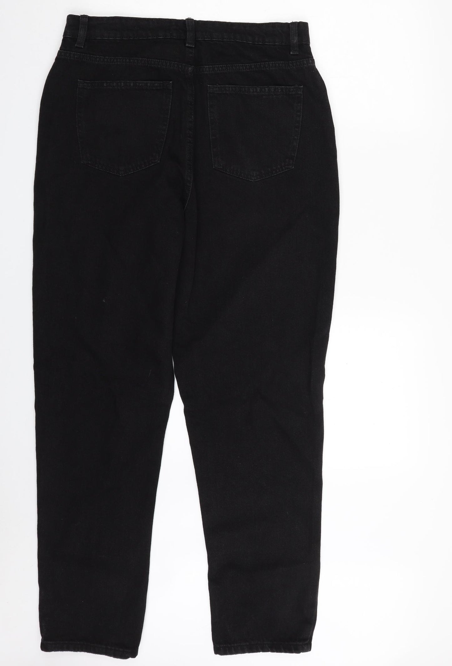 Denim & Co. Womens Black  Cotton Mom Jeans Size 14 L29 in Regular Zip
