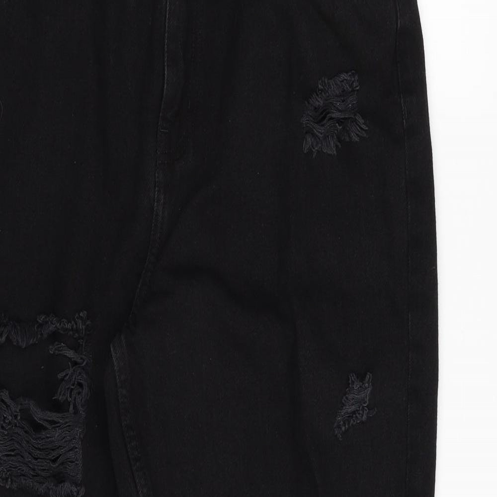 Denim & Co. Womens Black  Cotton Mom Jeans Size 14 L29 in Regular Zip
