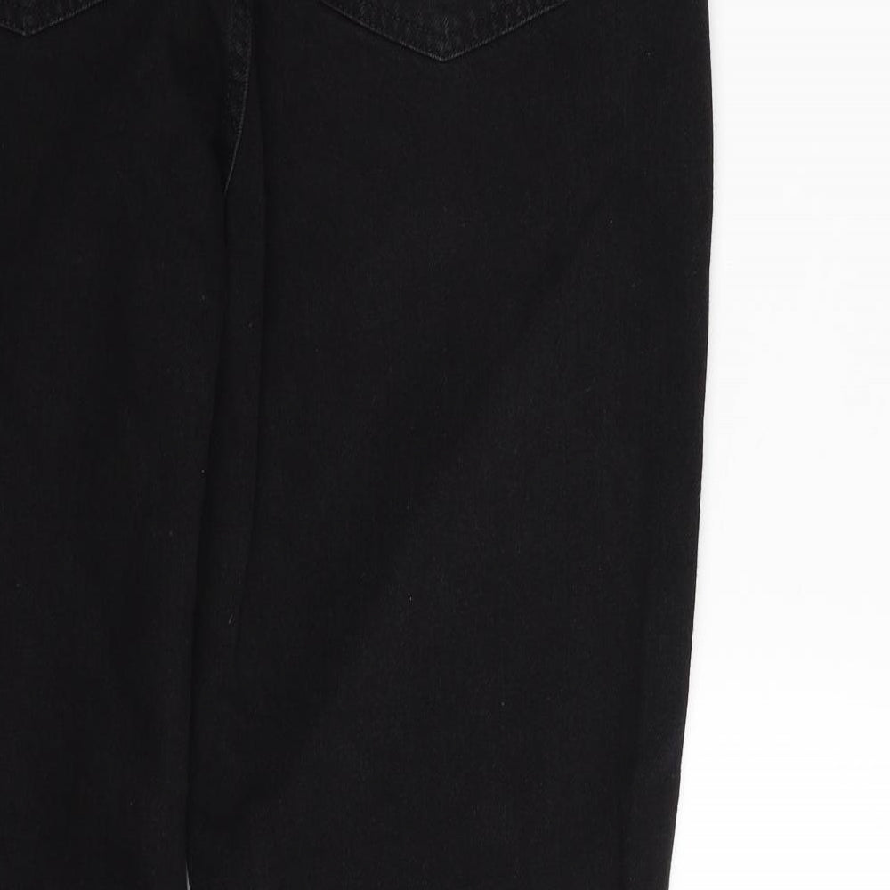 Denim & Co. Womens Black  Cotton Mom Jeans Size 14 L29 in Regular Zip