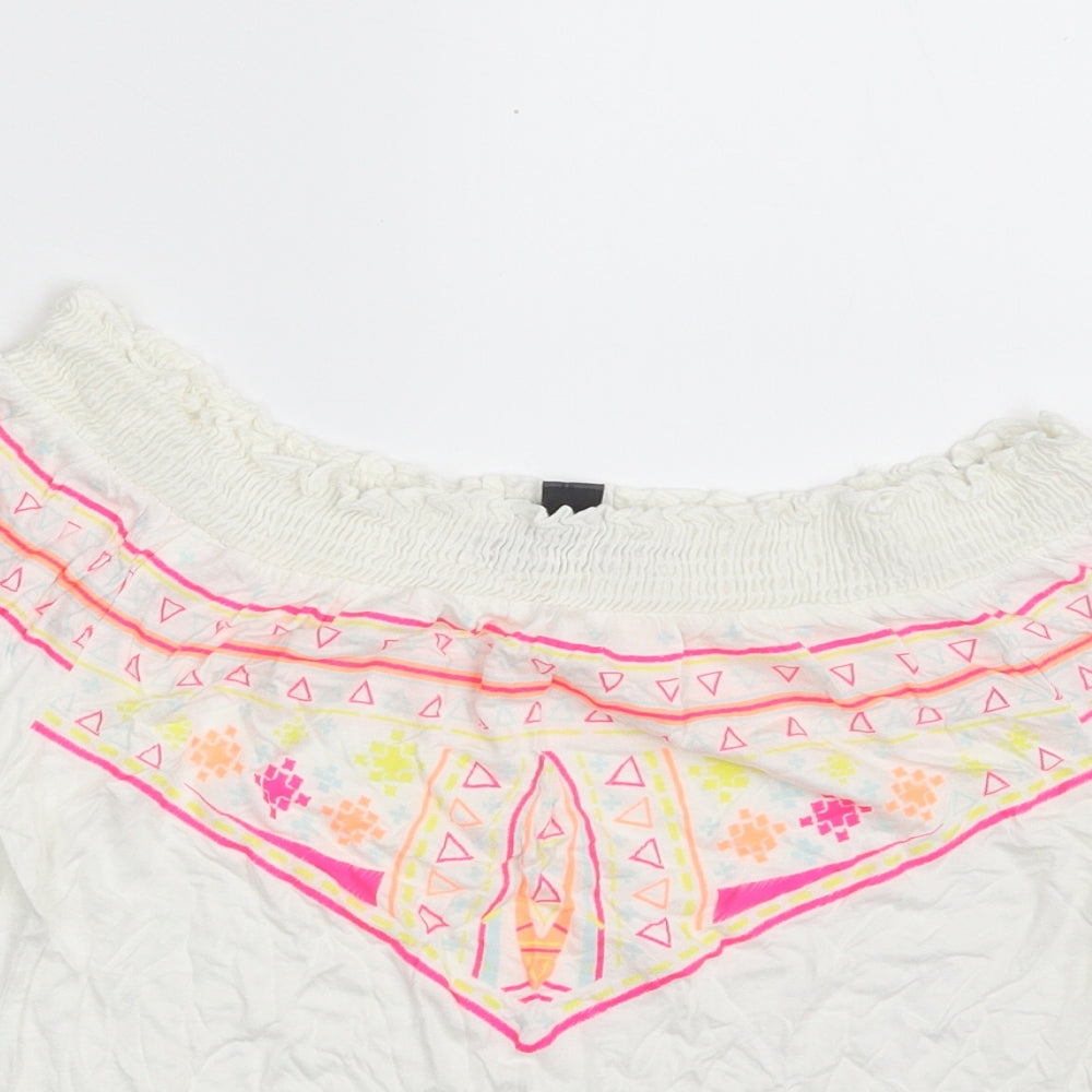 Primark Womens White  Viscose Basic T-Shirt Size 6 Boat Neck