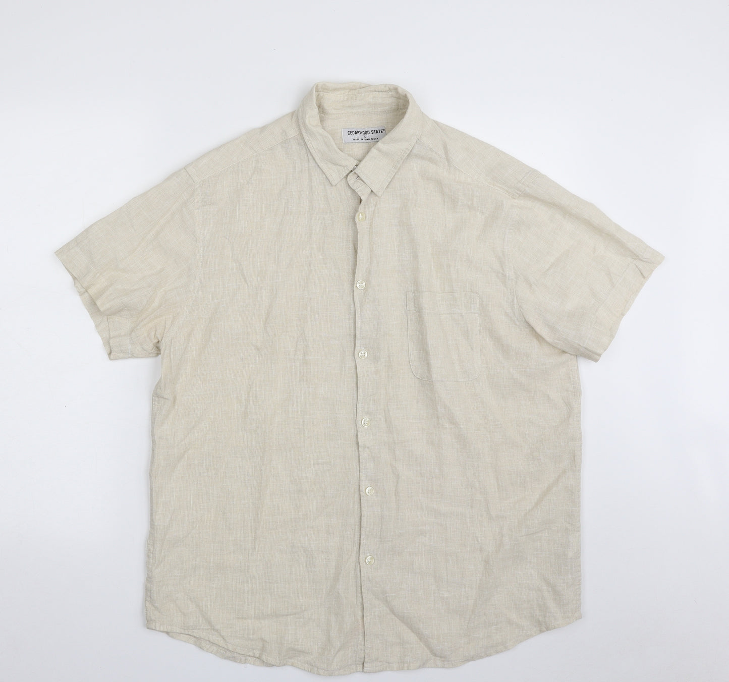 Cedar Wood State Mens Beige  Linen  Button-Up Size L Collared Button