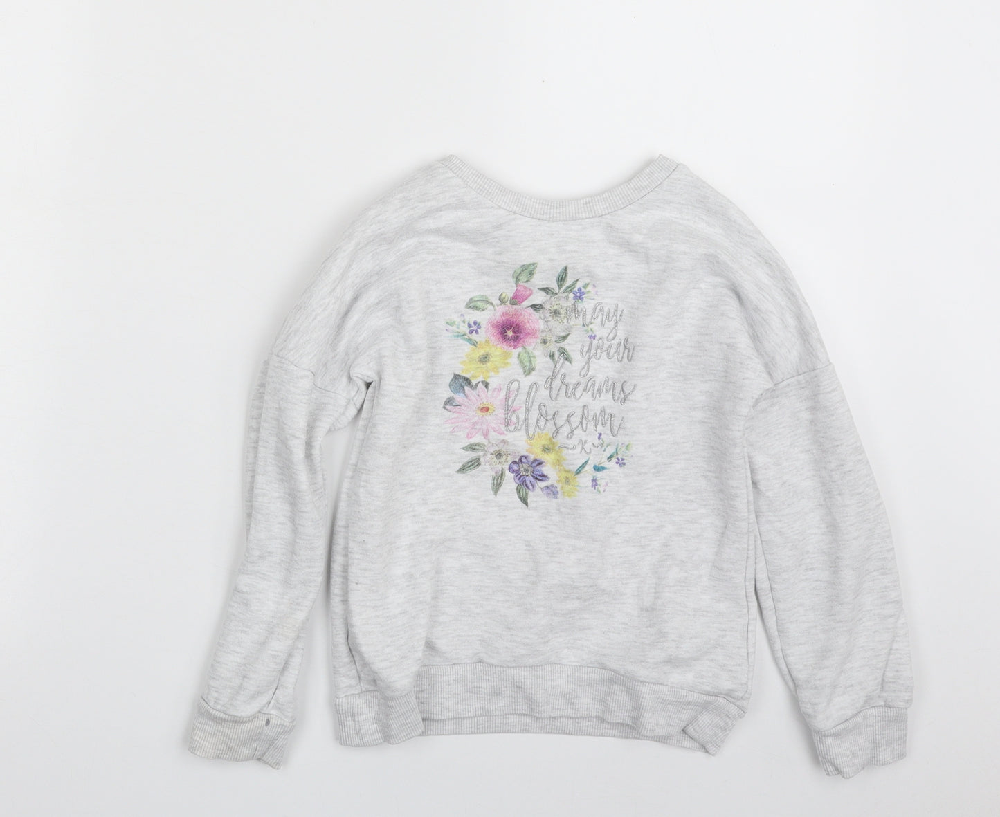 F&F Girls Grey  Polyester Pullover Sweatshirt Size 6-7 Years  Pullover - May Your Dreams Blossom